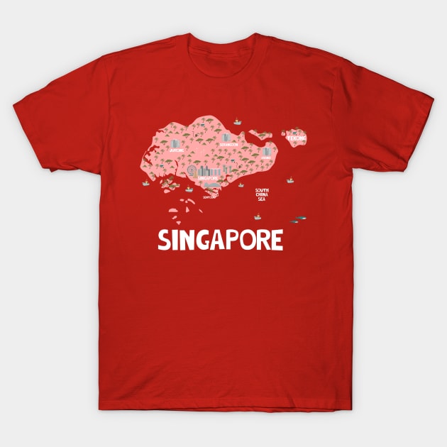 Singapore Illustrated Map T-Shirt by JunkyDotCom